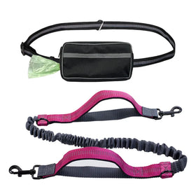 Handsfree Dogs leash running elasticity dog leash jogging hands free leash Double handle lead walking Waist Belt bag Reflective